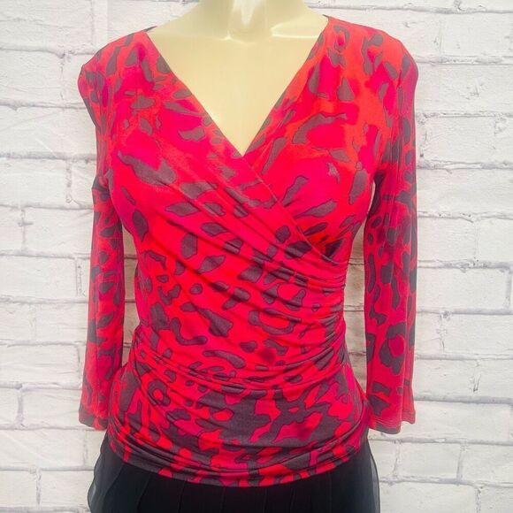 Max Mara Womens Multicolor Animal Print Ruched Long Sleeve Blouse Size Small - Picture 1 of 5